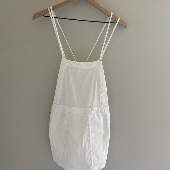 Free People White Boho Cotton Open Strappy Back Overall Jumper Mini Dress‎ - Picture 3 of 7